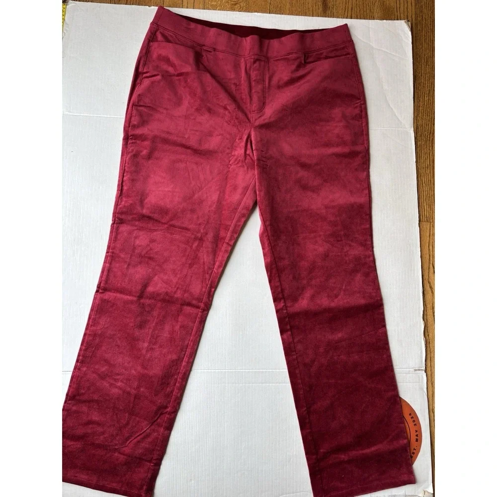 D&Co Denim & Company Pants Size XL Tall Burgundy Straight Pull-On Stretch Velour